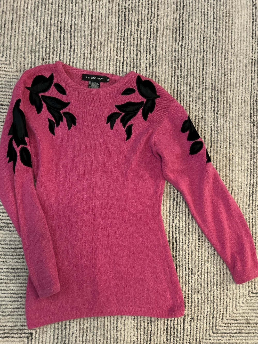 I.B Diffusion Pink Embroidered Crewneck Sweater Silk Lambswool Rabbit Hair blend